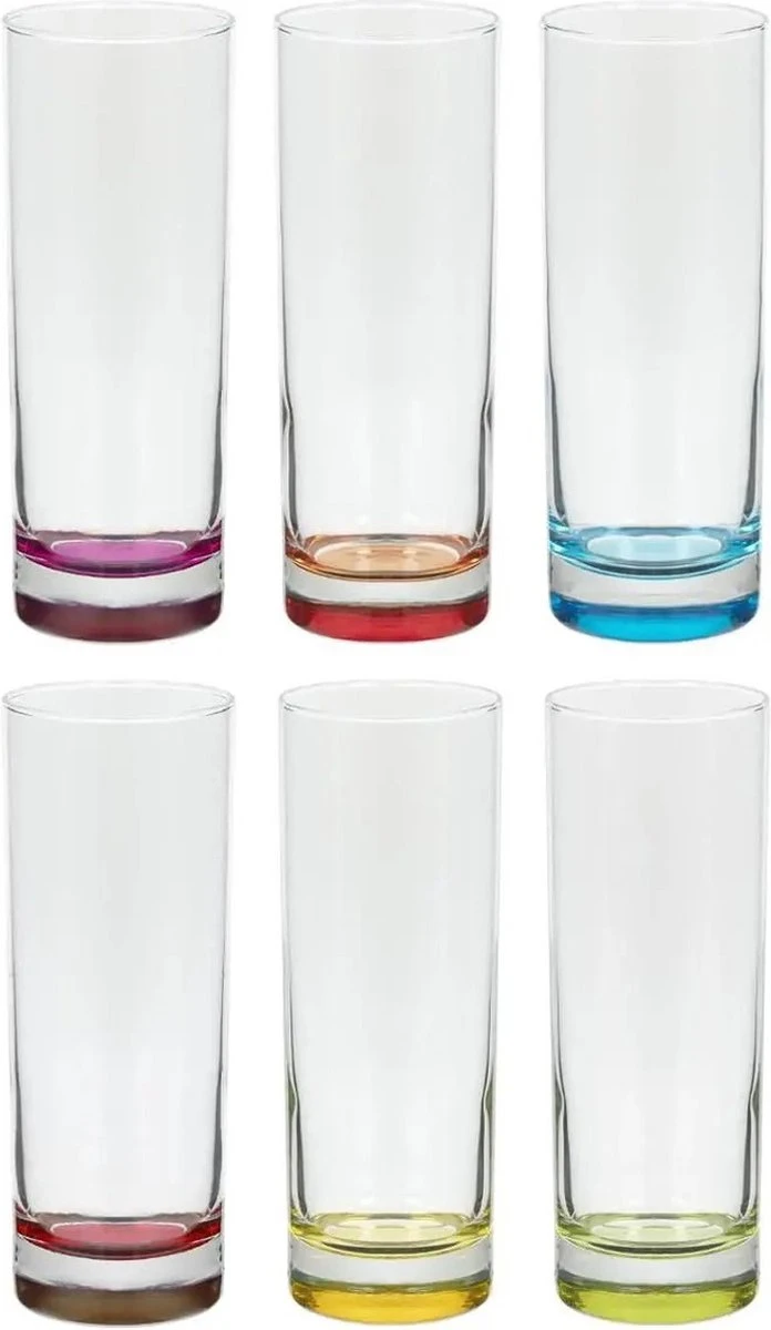 Set Van 6x Stuks Longdrink Glazen Colori 310 Ml Van Glas - Drinkglazen - Waterglazen 3 Set Van 6x Stuks Longdrink Glazen Colori 310 Ml Van Glas - Drinkglazen - Waterglazen