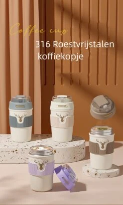 Floraweg Cup - Drinkbeker To GO- Lekvrij Dubbelwandig ,RVS 316, Thermosbeker Koffiebeker- Koffie En Thee - 400ml Zwart -Premium Waterflessenwinkel 719x1200
