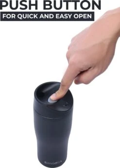 BanGosa® Koffiebeker To Go - Thermosbeker - Reisbeker - Travel Mug - RVS 400ml - Mat Zwart -Premium Waterflessenwinkel 862x1200