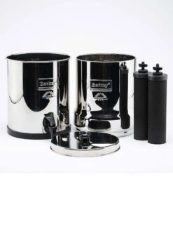 Big Berkey Set: Waterfilter 8,5L + RVS Kraantje + Standaard -Premium Waterflessenwinkel 900x1200
