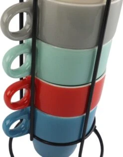 Orange85 Koffiekopjes - Met Houder - Set Van 6 - Gekleurd - 300 Ml - Keramiek -Premium Waterflessenwinkel 945x1200