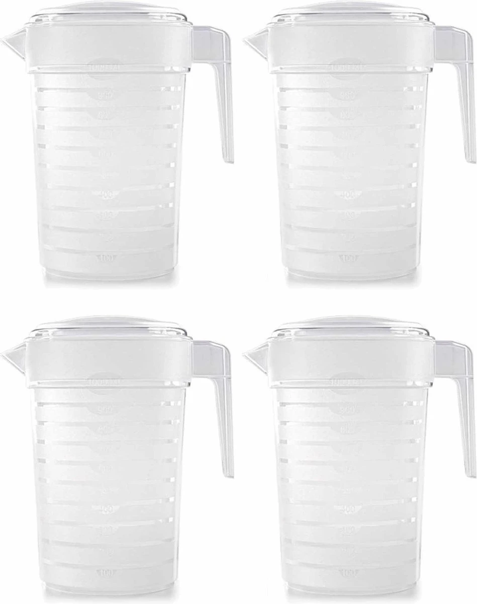 Merkloos Pakket Van 4x Stuks Kunststof Schenkkannen/waterkannen Van 2 Liter - 2000 Ml - Feest/partij/zomer 3 Merkloos Pakket Van 4x Stuks Kunststof Schenkkannen/waterkannen Van 2 Liter - 2000 Ml - Feest/partij/zomer