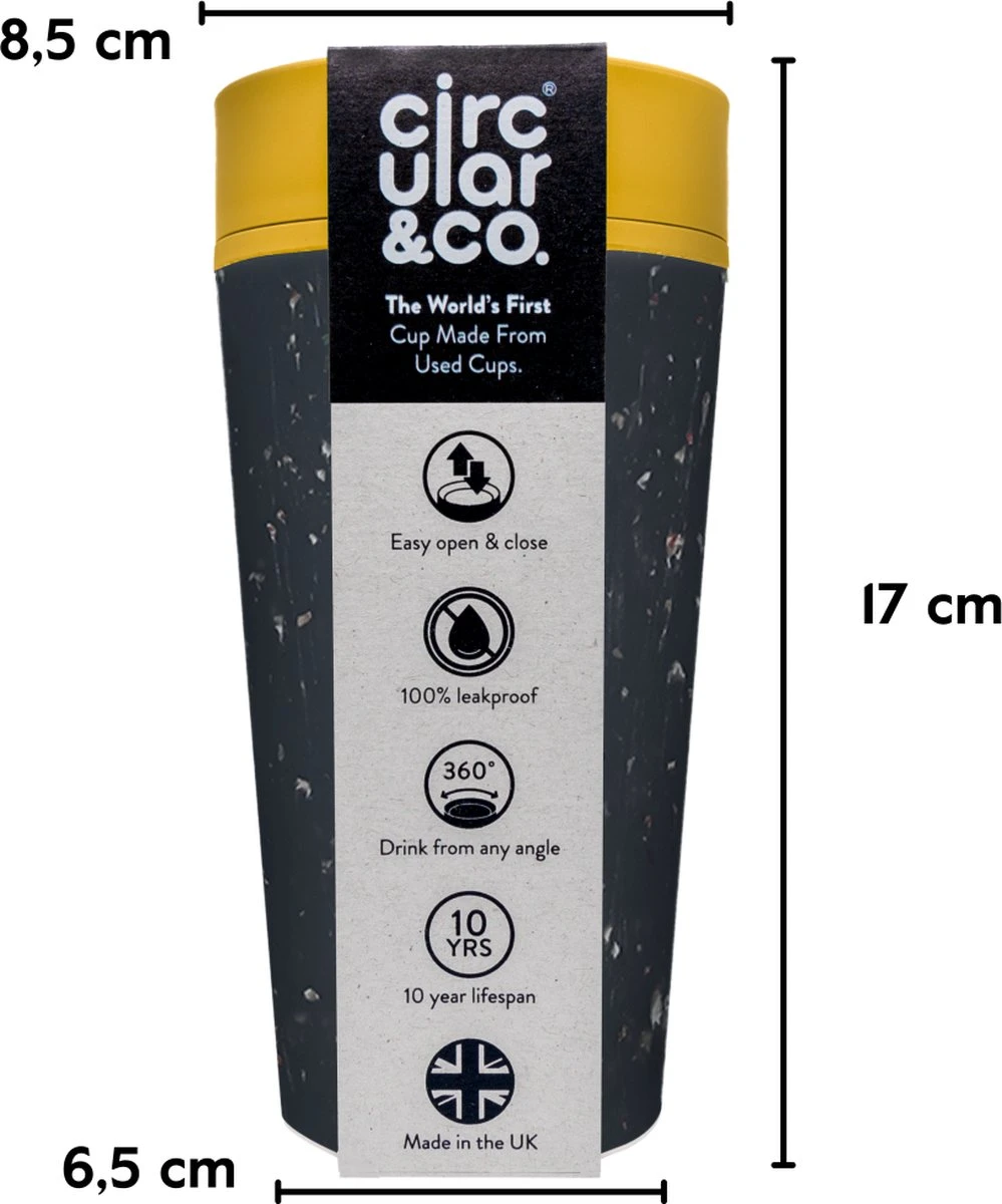 Circular&Co. Herbruikbare To Go Koffiebeker (rCUP) Zwart/geel 12oz/340ml 4 Circular&Co. Herbruikbare To Go Koffiebeker (rCUP) Zwart/geel 12oz/340ml - Afbeelding 2